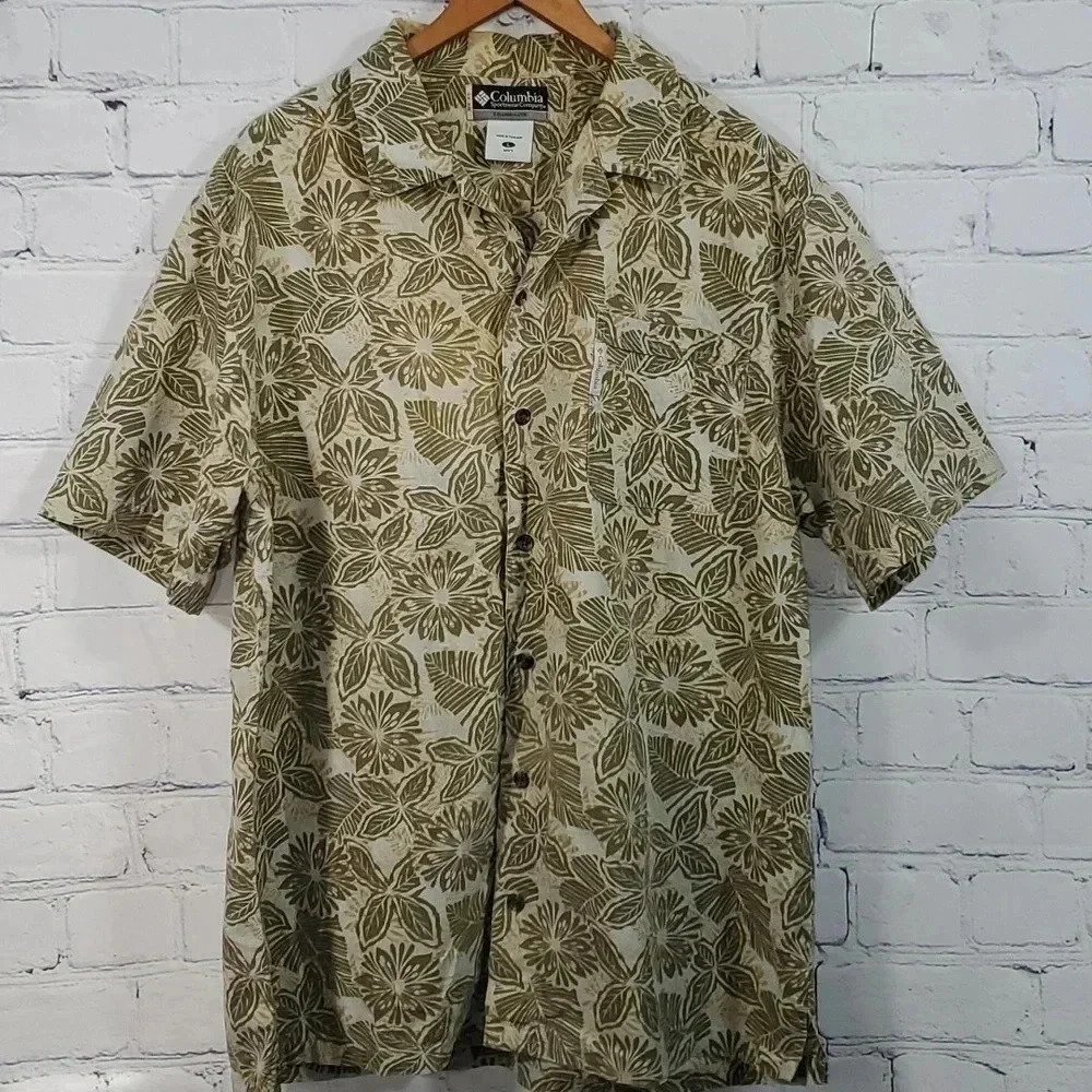 Columbia XCO Mens Button Up Hawaiian/Beach Green Floral Short Sleeve Shirt Sz L